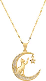 Queen Jewels Cubic Zirconia Cat, Moon & Star Pendant Necklace