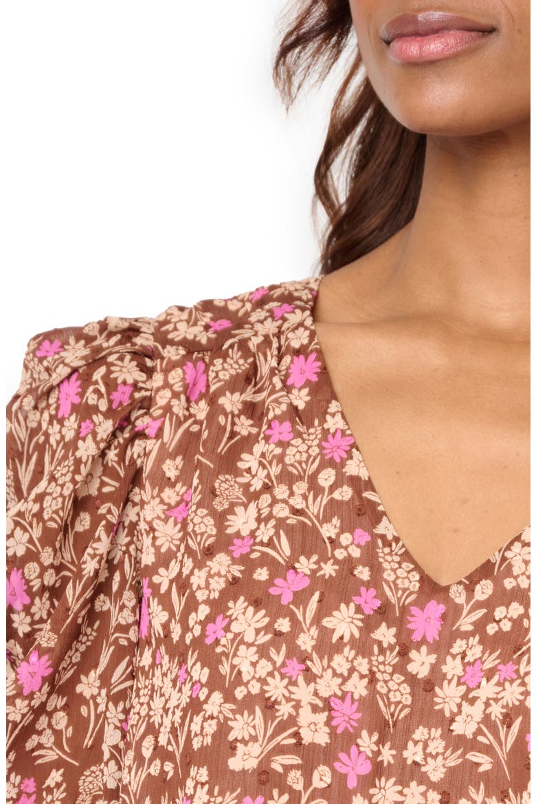 Floral Print Puff Sleeve Top, Alternate, color, TOFFEE/ PINK FLORAL