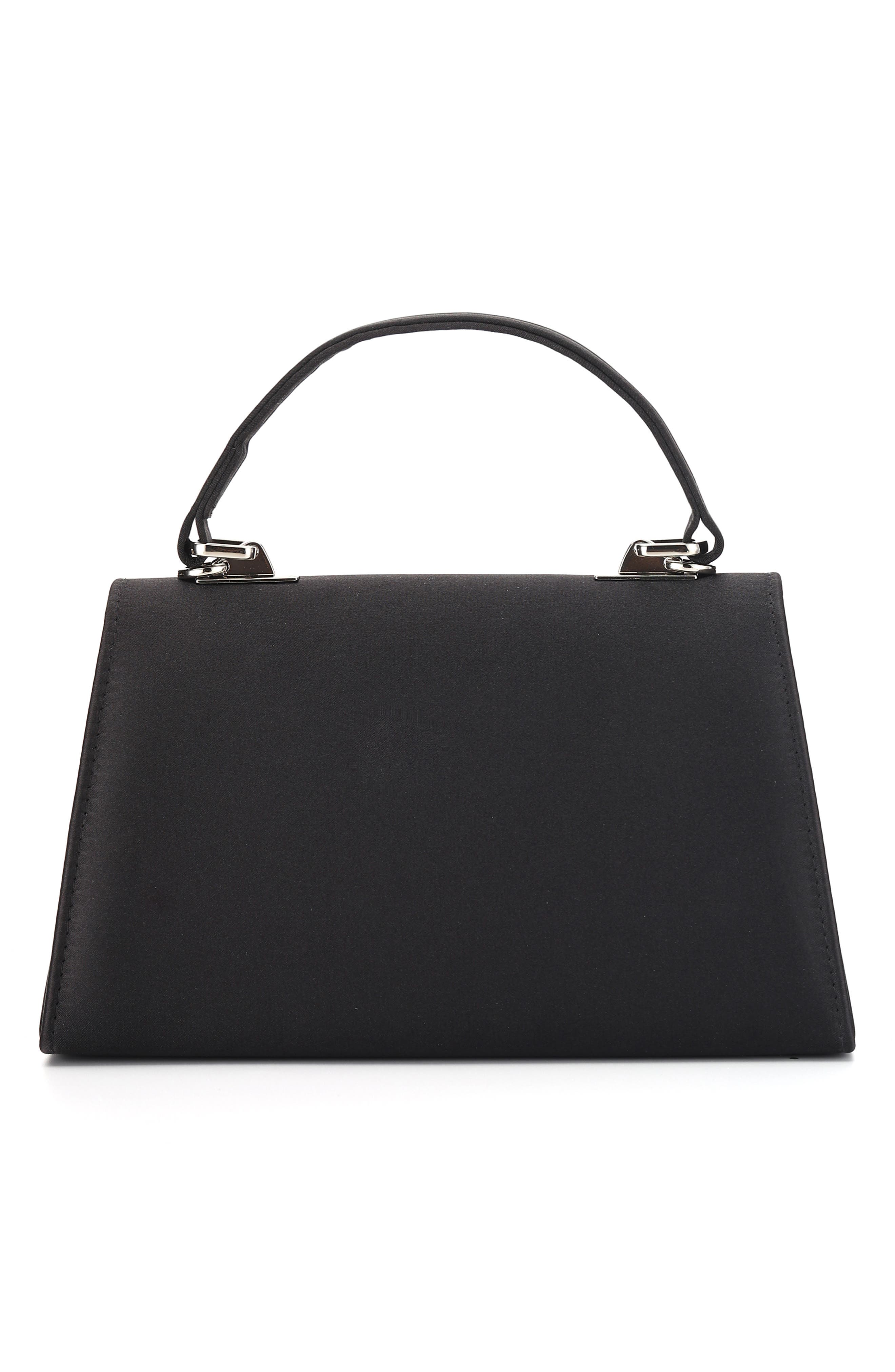 Leslie Crystal Bow Satin Clutch, Alternate, color, BLACK