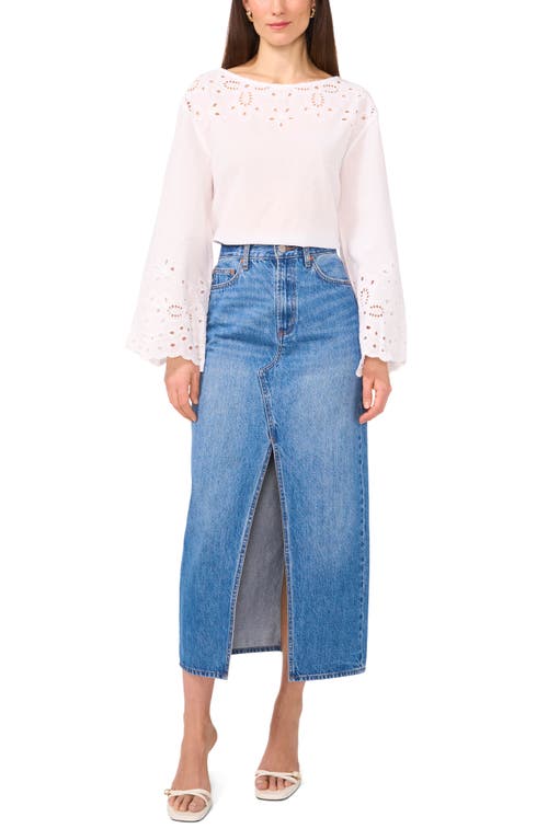 1.state Embroidered Eyelet Bell Sleeve Cotton Top