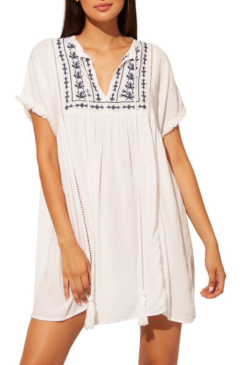 India Bazzar Cover-Up Caftan, Alternate, color, WHITE/ NAVY