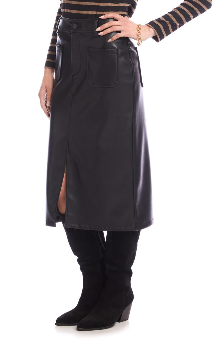Karen Kane Faux Leather Midi Skirt, Alternate, color, Black