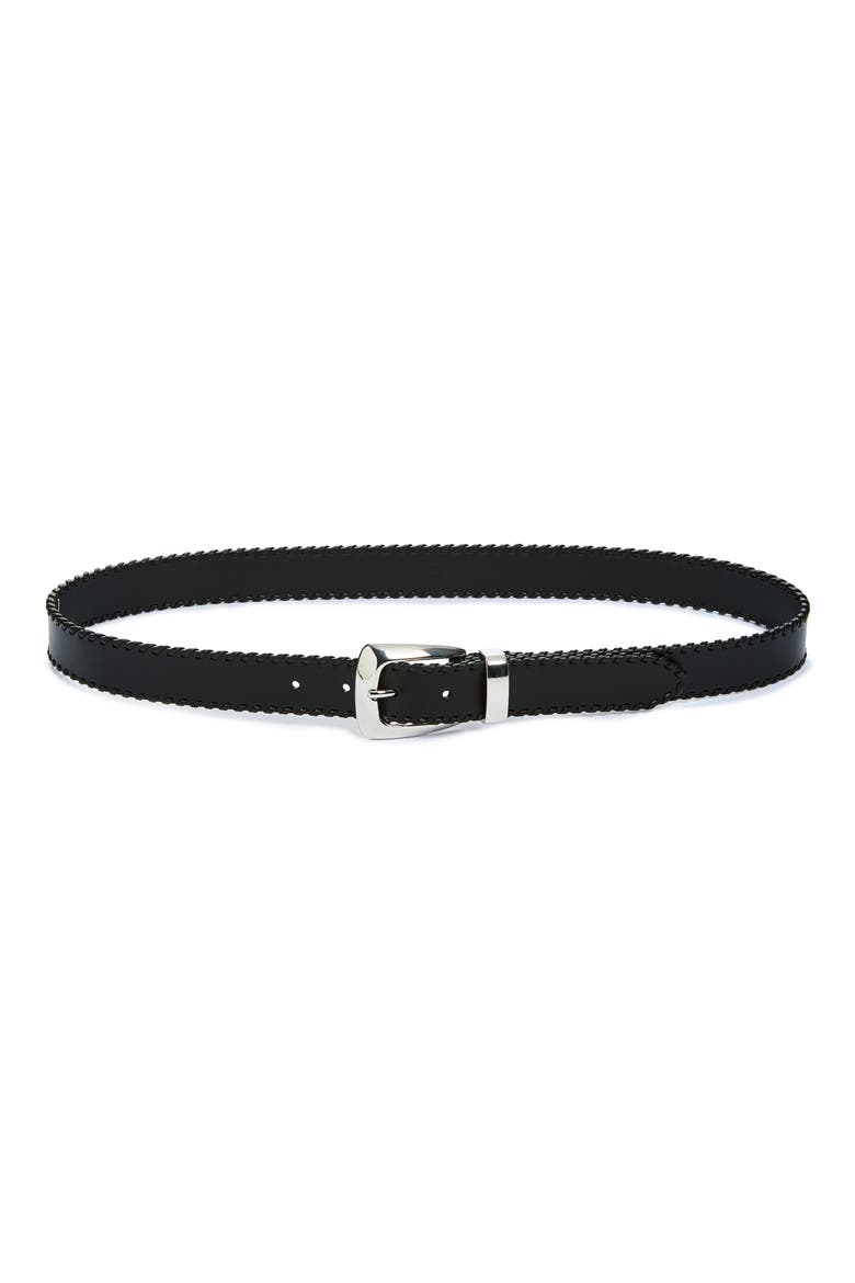 Benny Whipstitch Leather Belt, Main, color, BLACK