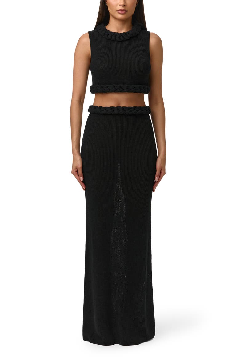 Rib Knit Braid Trim Crop Top, Alternate, color, BLACK