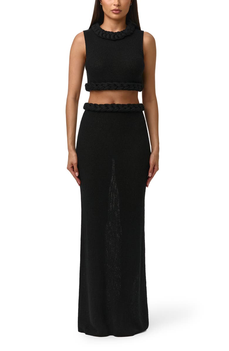Naked Wardrobe Rib Knit Braid Trim Crop Top, Alternate, color, Black