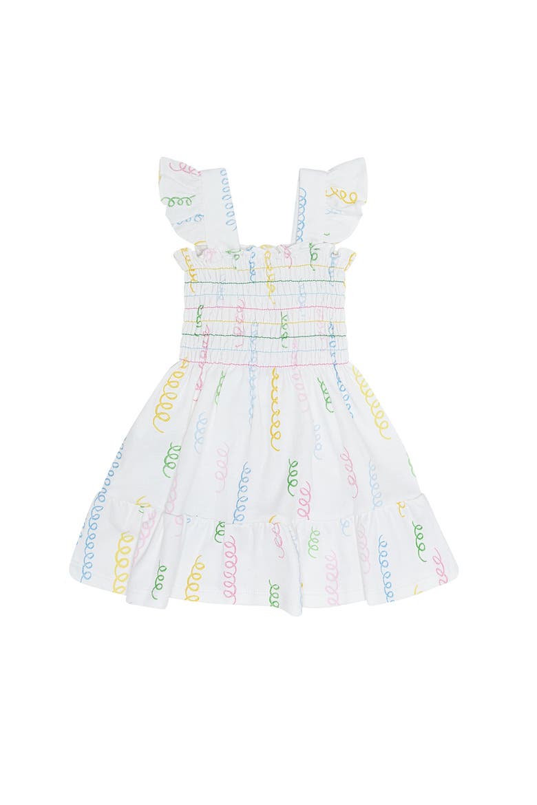 Spirals Print Gathered Dress - Baby, Alternate, color, White Multi