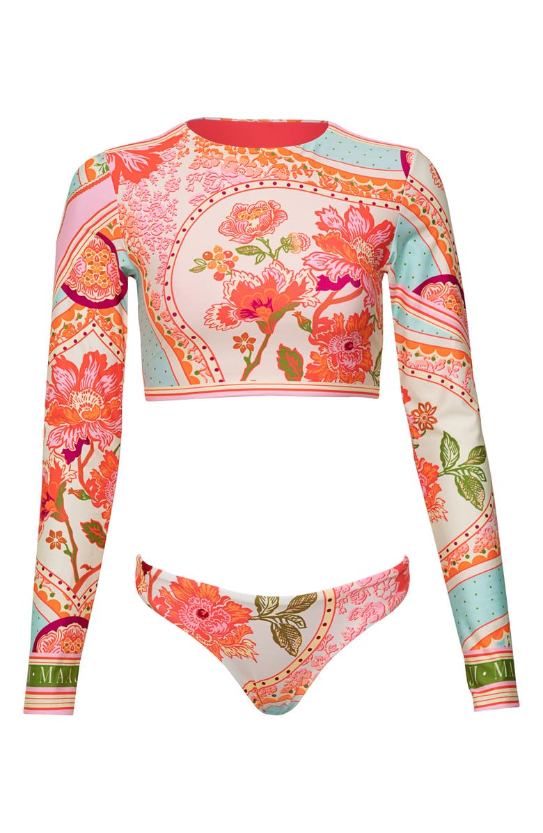 Maaji Spectacle Long Sleeve Crop Rashguard, Alternate, color, Blue/ Coral Multi