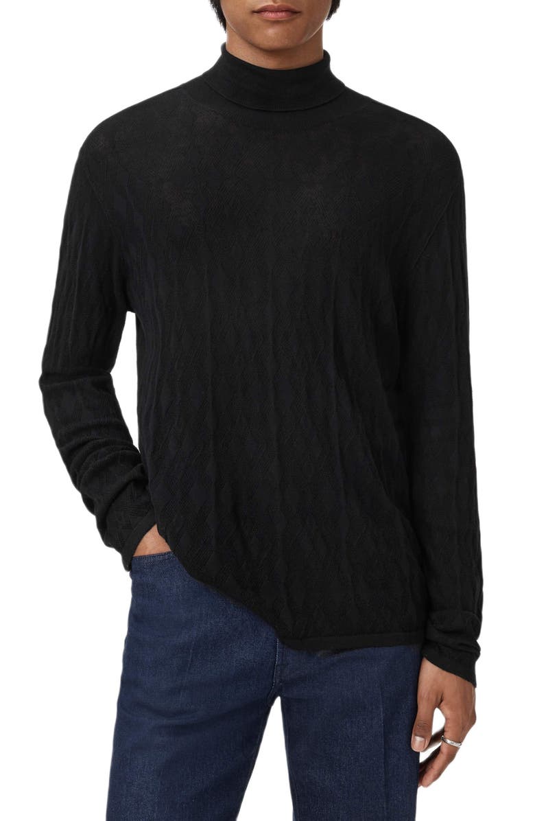 John Varvatos Alistair Broken Argyle Turtleneck Sweater, Main, color, Black