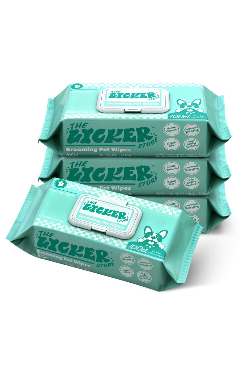 The Licker Store Dog Grooming Wipes, Biodegradable & Hypoallergenic, Unscented, Aloe, Chamomile & Shea Butter, Main, color, White - 4Pack (100Ct)