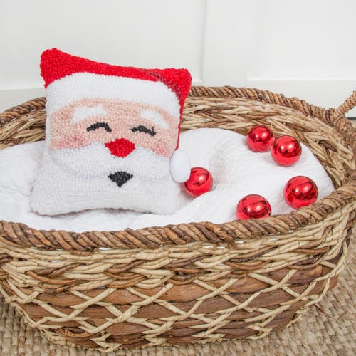 C & F Home C&f Home Happy Santa Claus Small/petite Christmas Hooked Accent Pillow, 8" X 8" In White