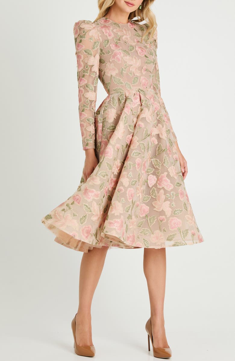 HELSI Anastasia Sequin Floral Fit & Flare Cocktail Dress, Main, color, Rose/ Green Floral