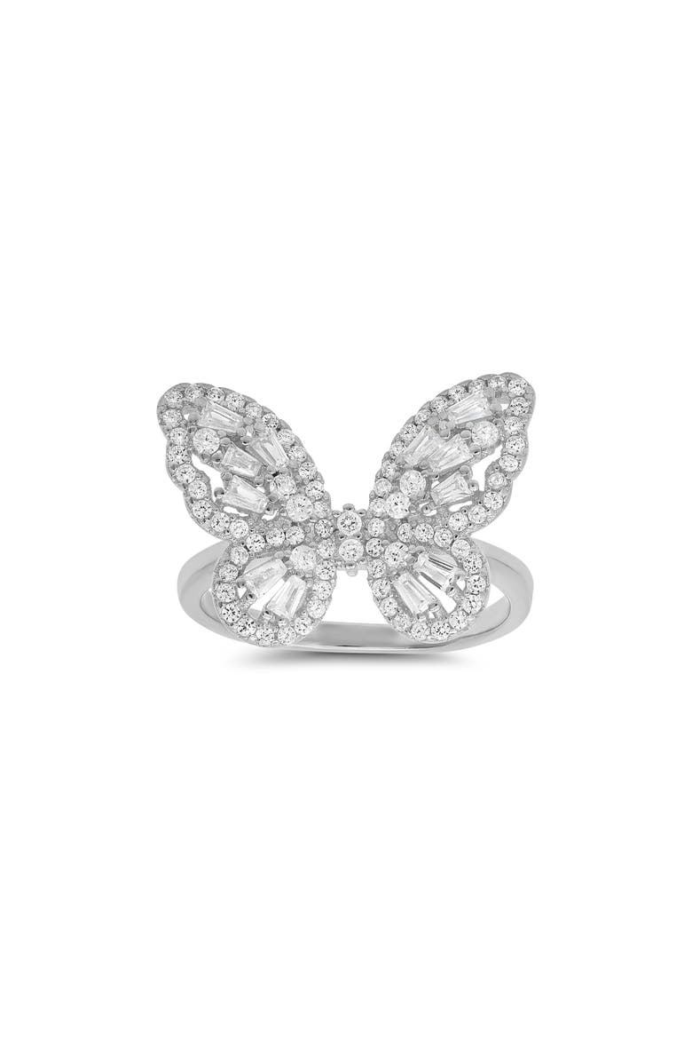 Sterling Silver CZ Baguette Butterfly Ring, Main, color, SILVER