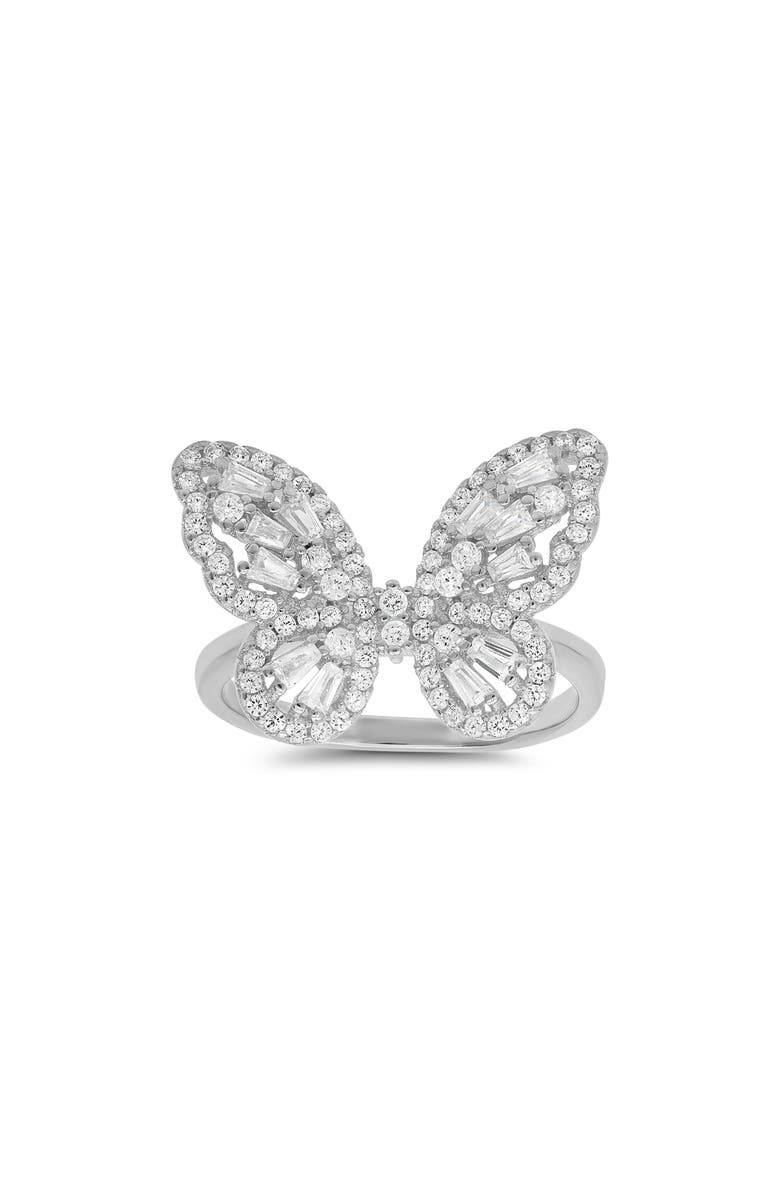 Queen Jewels Sterling Silver CZ Baguette Butterfly Ring, Main, color, Silver