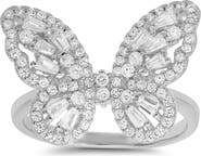 Queen Jewels Sterling Silver CZ Baguette Butterfly Ring