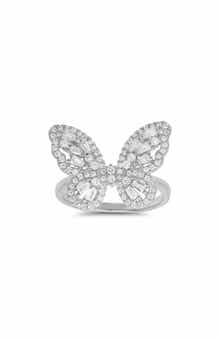 Queen Jewels Sterling Silver CZ Baguette Butterfly Ring