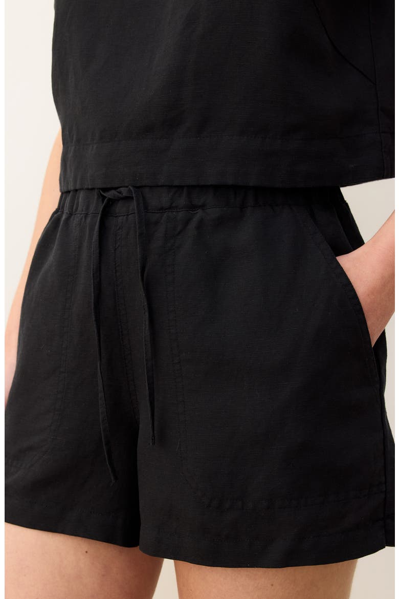 Linen Blend Drawstring Shorts, Alternate, color, BLACK