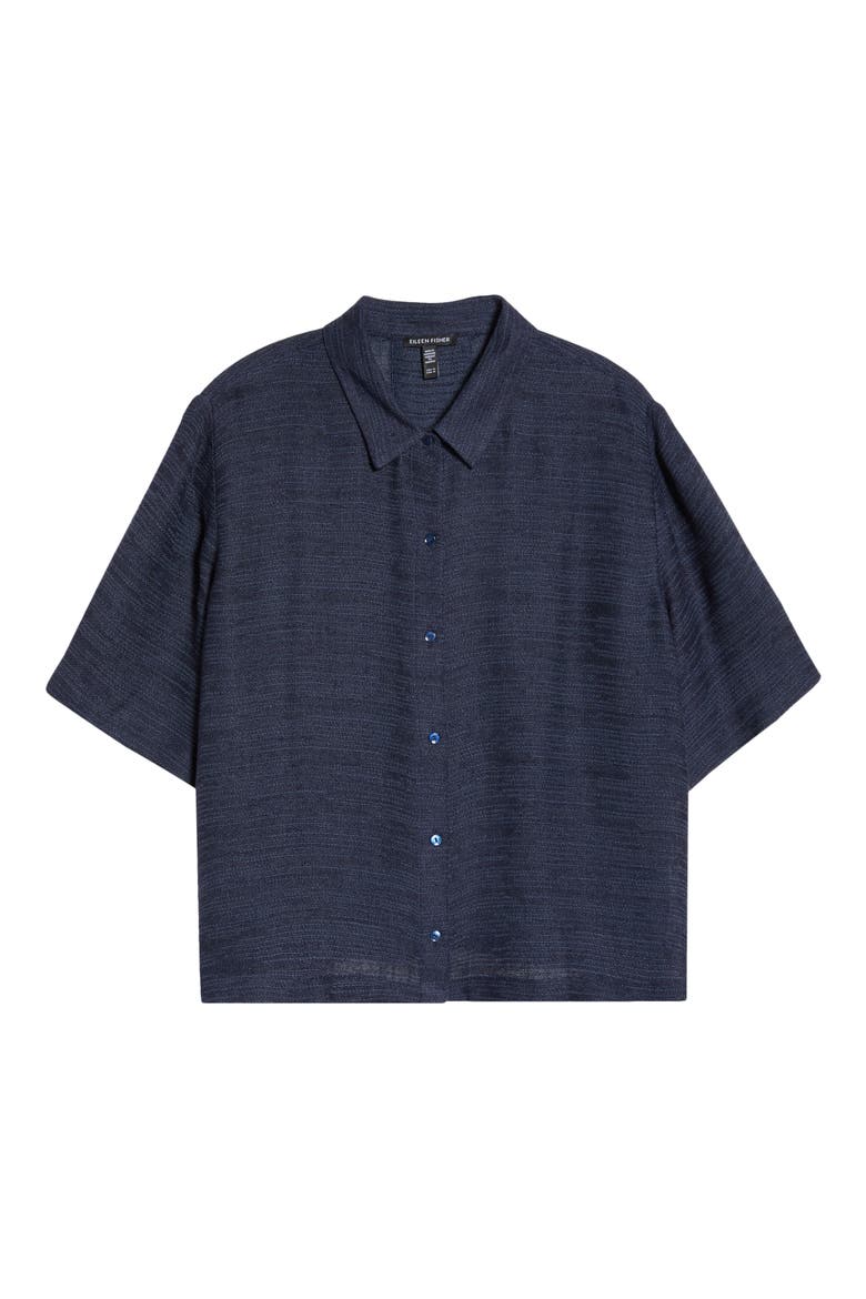 Classic Collar Elbow Sleeve Organic Linen Blend Button-Up Shirt, Alternate, color, INK