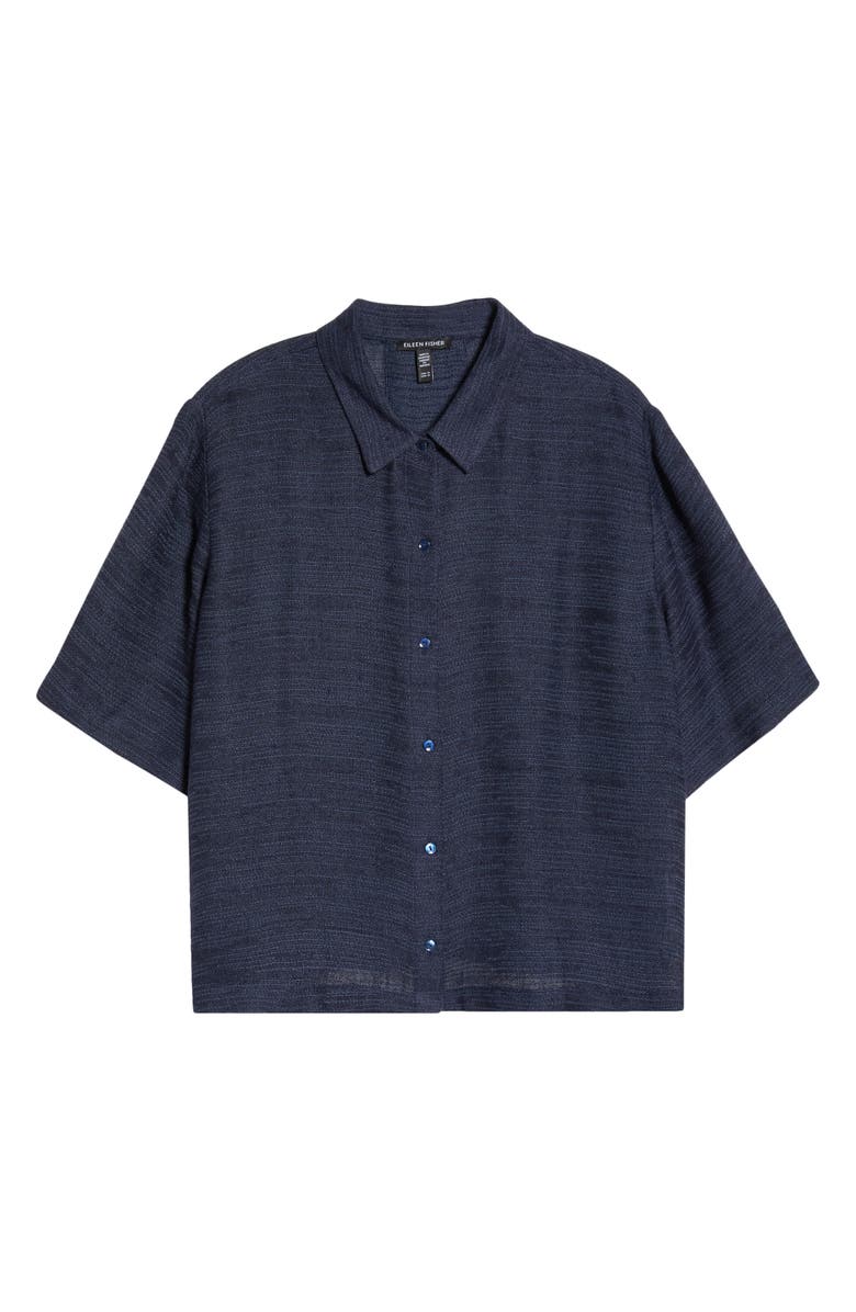Eileen Fisher Classic Collar Elbow Sleeve Organic Linen Blend Button-Up Shirt, Alternate, color, Ink