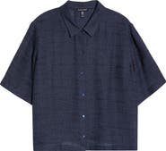 Eileen Fisher Classic Collar Elbow Sleeve Organic Linen Blend Button-Up Shirt