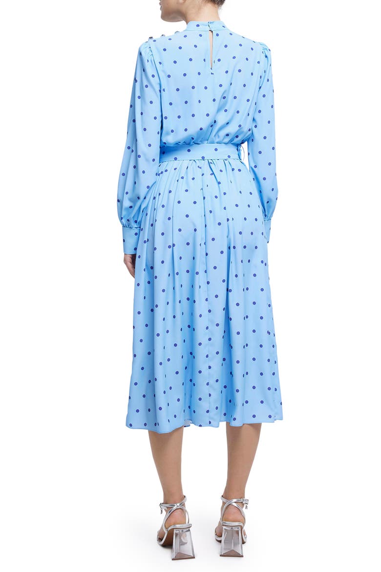 Polka Dot Belted Long Sleeve Dress, Alternate, color, BLUE