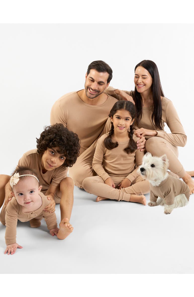Leveret Kids Short Sleeve Cotton Solid Matching Family Pajamas, Alternate, color, Beige