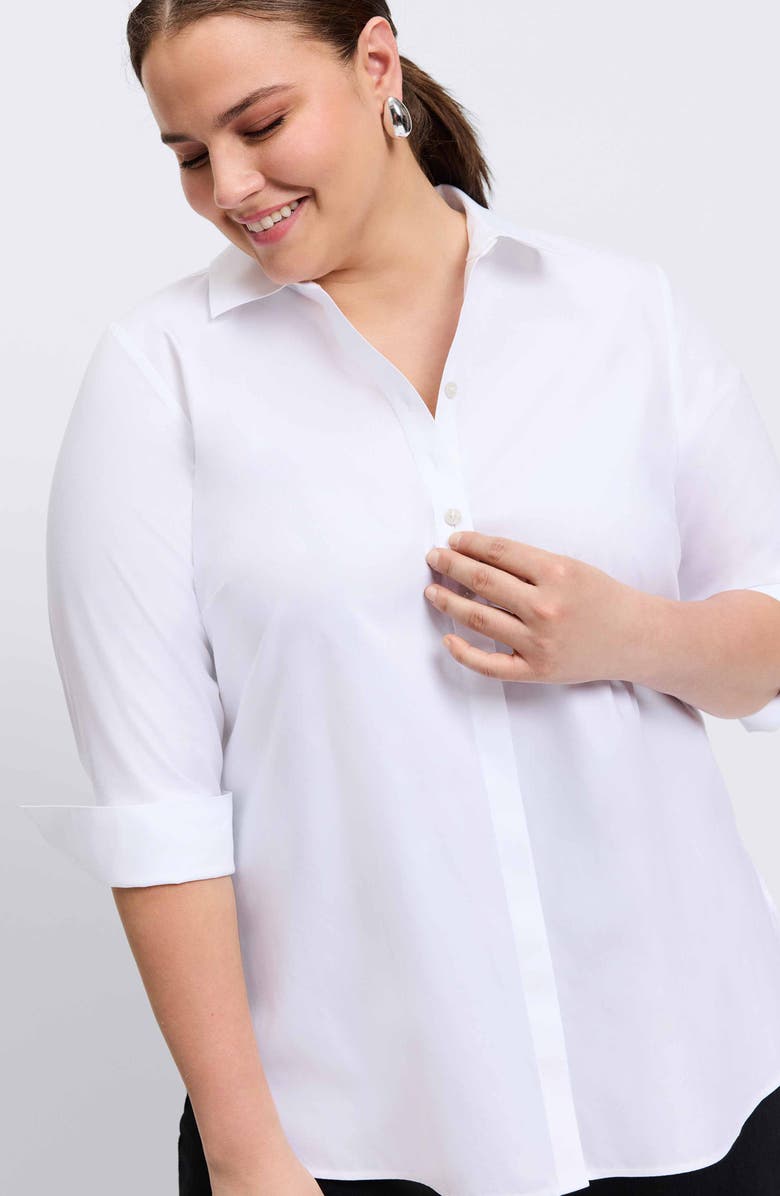 Foxcroft Madison Non-Iron Three-Quarter Sleeve Cotton Button-Up Shirt, Alternate, color, White