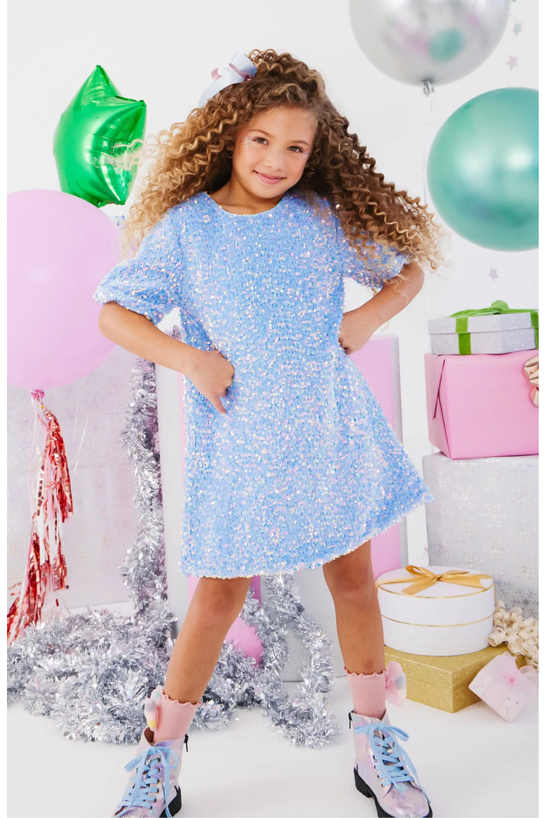 Snow Angel Shimmer Dress, Alternate, color, Blue