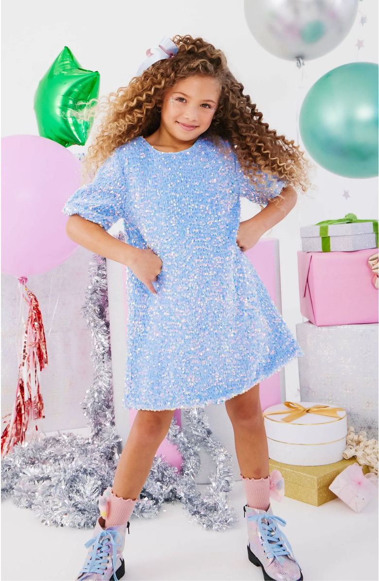 Lola + The Boys Snow Angel Shimmer Dress, Alternate, color, Blue