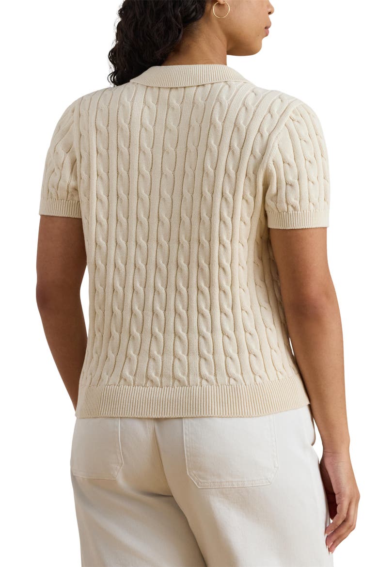 Embroidered Logo Cotton Polo Sweater, Alternate, color, MASCARPONE CREAM