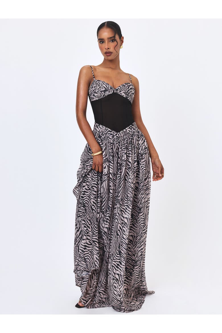 Onora Zebra Print Chiffon Dipped Waist Maxi Dress, Alternate, color, Zebra Print