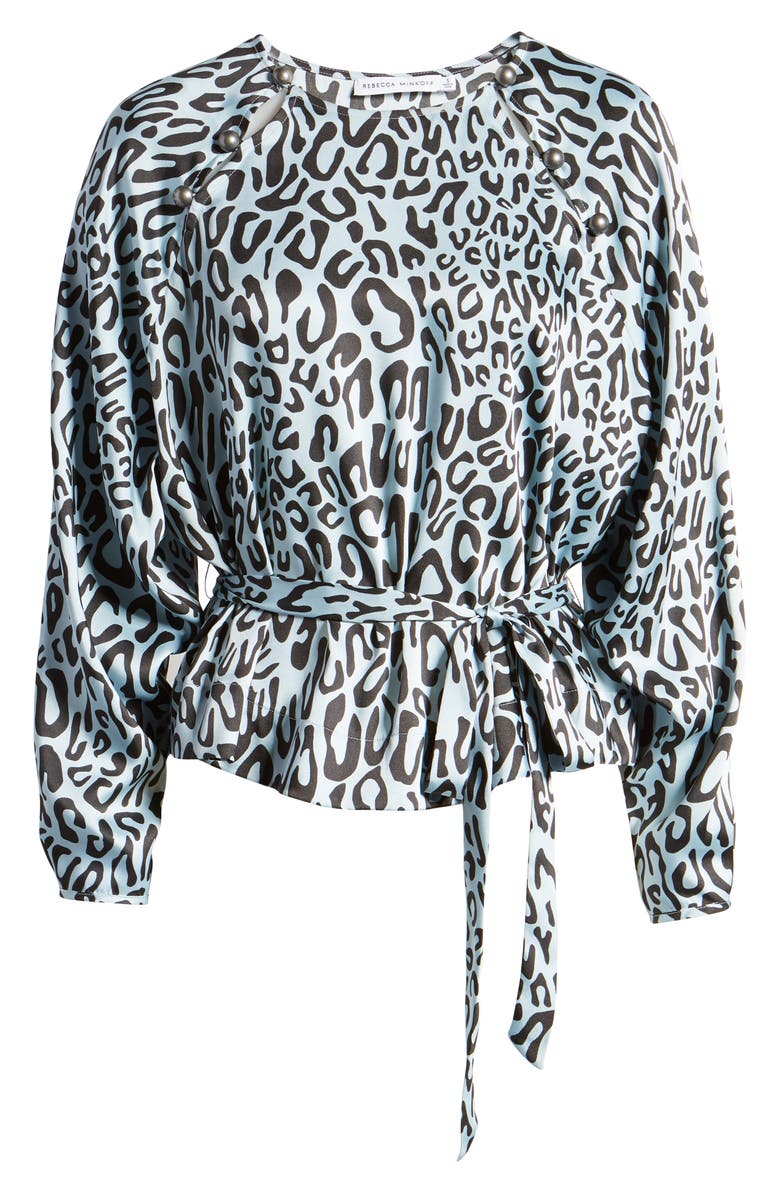 Rebecca Minkoff Angelina Leopard Print Tie Waist Blouse, Alternate, color, 