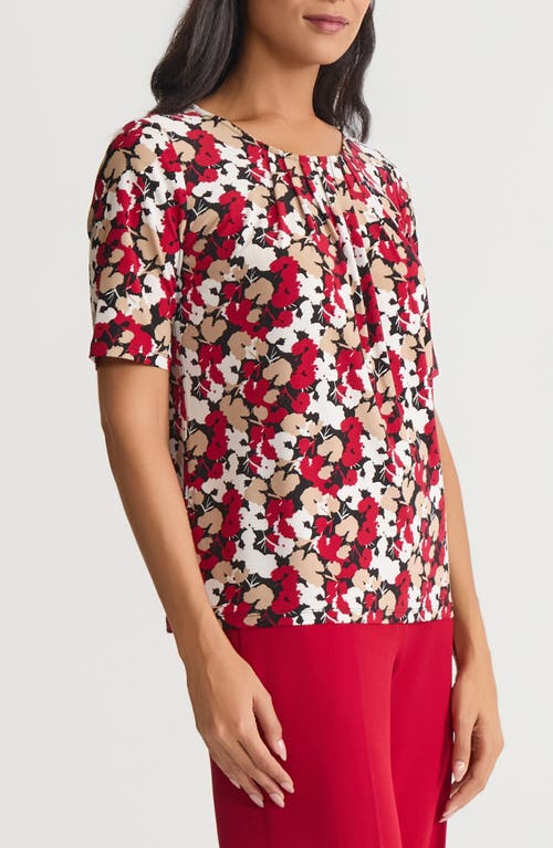 Kasper Pleat Neck Top In Multi