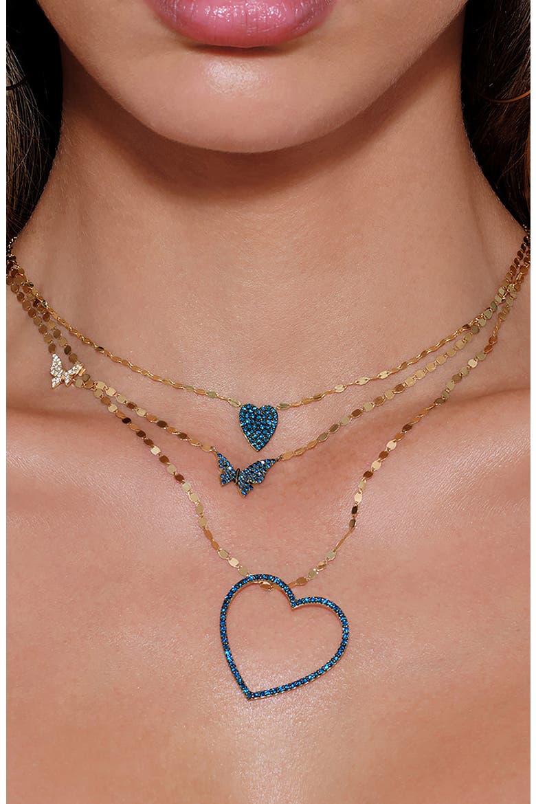 14K Gold Blue Diamond Heart Pendant Necklace, Alternate, color, YELLOW GOLD