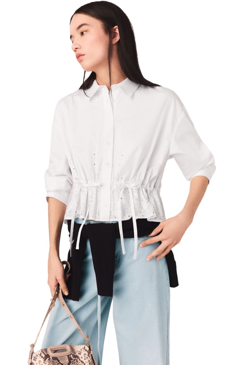 Cotton shirt with rhinestones, Main, color, White