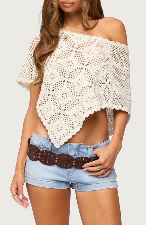Lilianna Scallop Trim Cotton Crochet Poncho