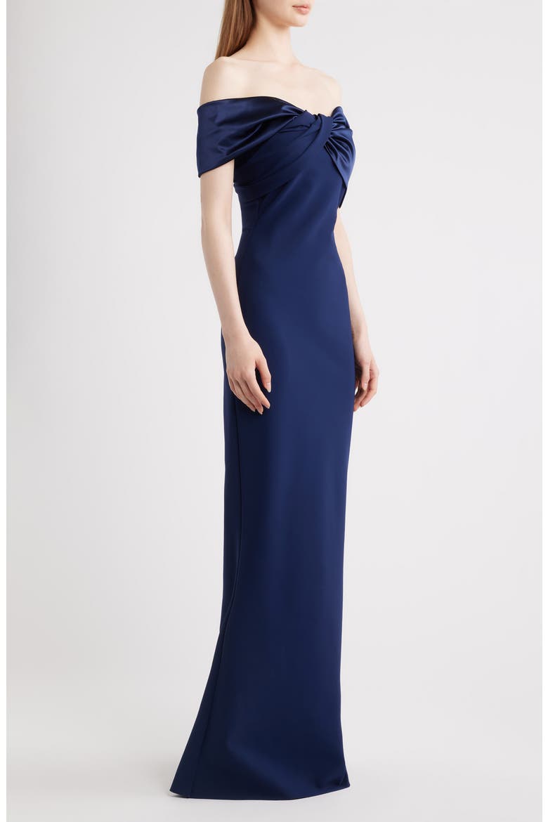 Vezia One-Shoulder Mixed Media Gown, Alternate, color, BLUE NOTE