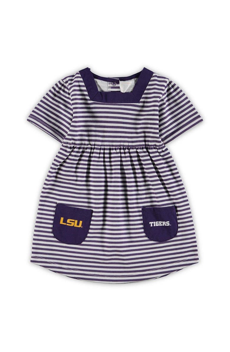 LITTLE KING Girls Toddler Purple LSU Tigers Striped Dress with Pockets, Main, color, Purple