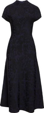 Lela Rose Mock Neck Floral Jacquard Midi Dress