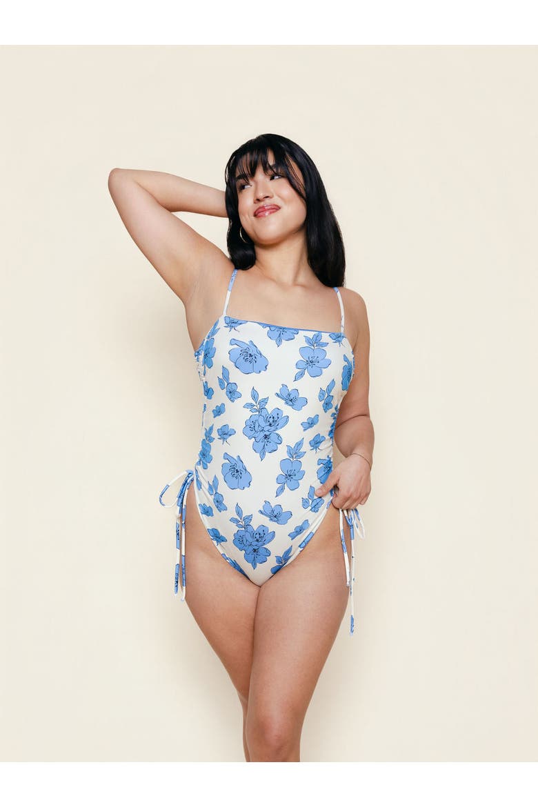 Ruched Square Neck One Piece, Main, color, Blue Floral