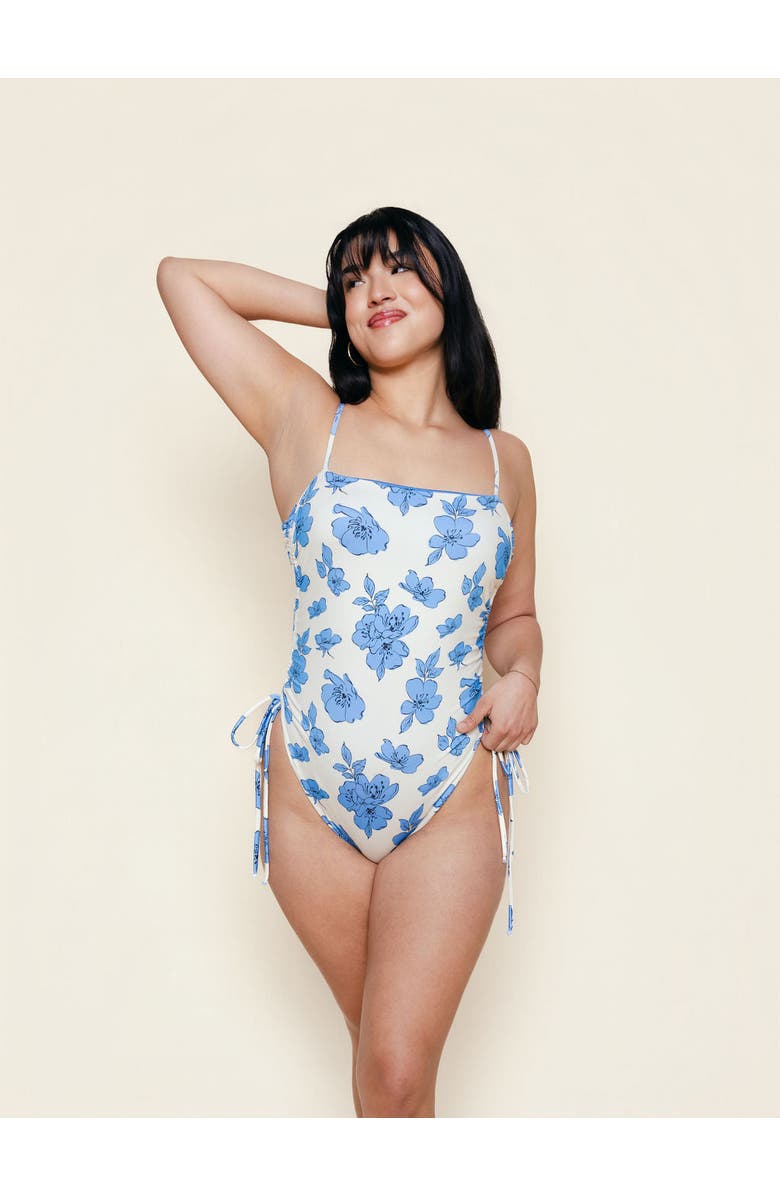 Kitty and Vibe Ruched Square Neck One Piece, Main, color, Blue Floral
