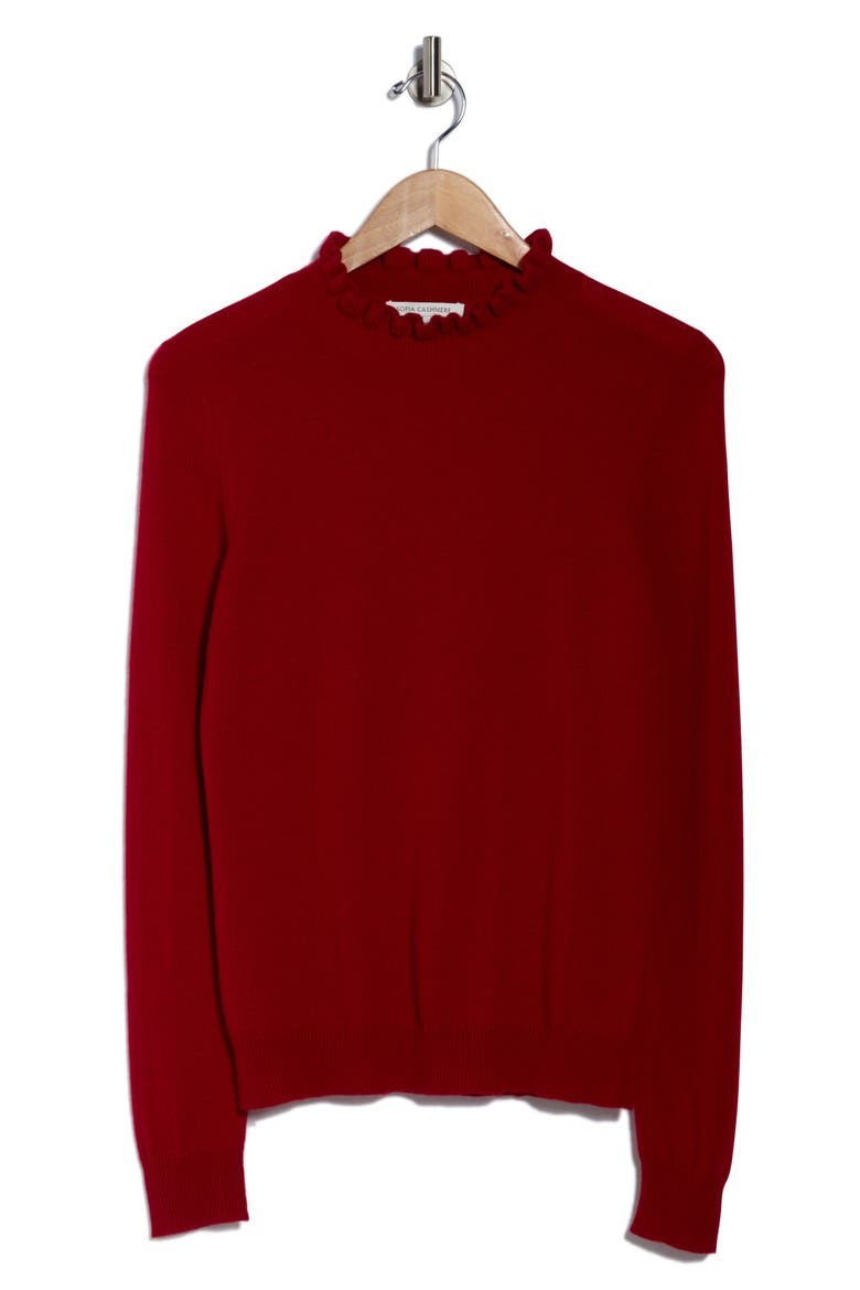 Ruffle Mock Neck Cashmere Sweater, Alternate, color, DARK RED