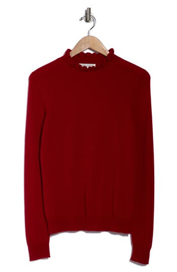 Sofia Cashmere Ruffle Mock Neck Cashmere Sweater In Red