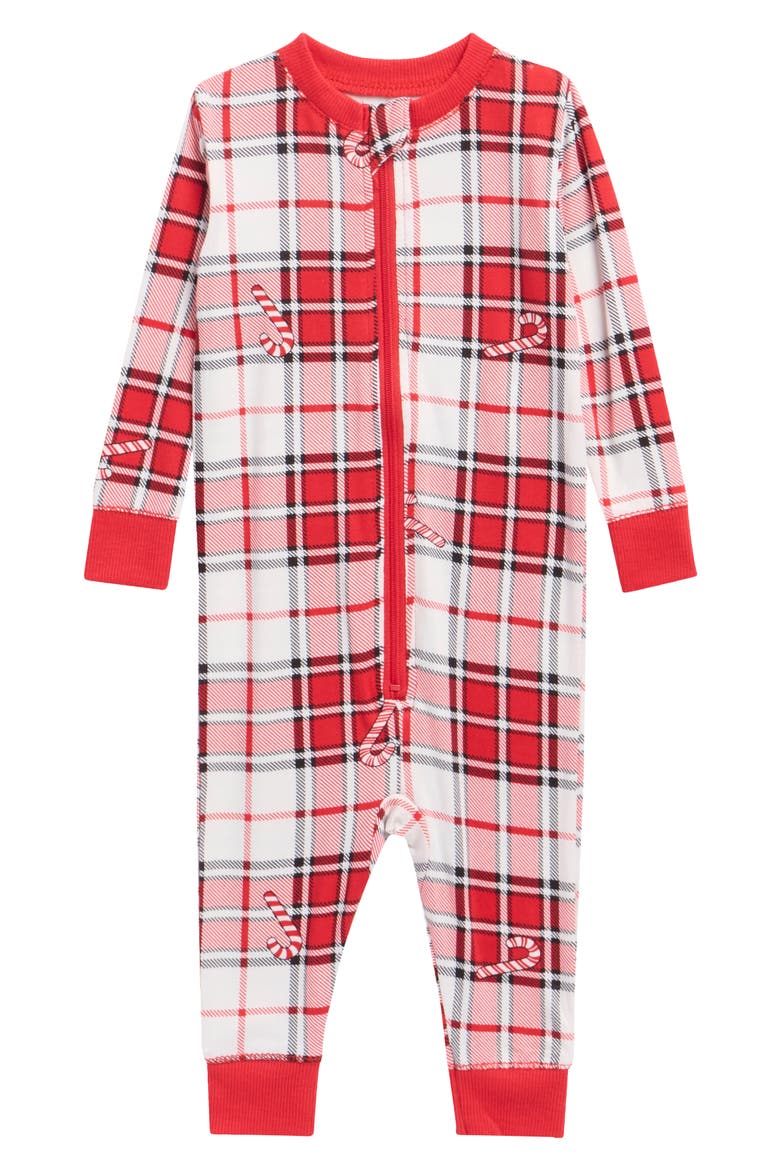 Kids' Matching Family Fitted One-Piece Pajamas, Main, color, CANDY CANE PLAID