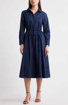 Caslon® Eyelet Detail Long Sleeve Cotton Shirtdress