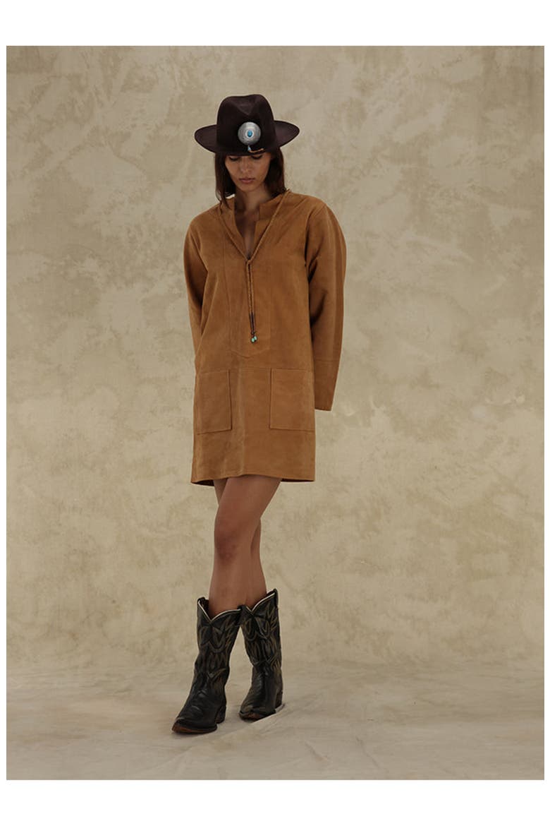 Chamois Leather Short Dress, Alternate, color, Camel