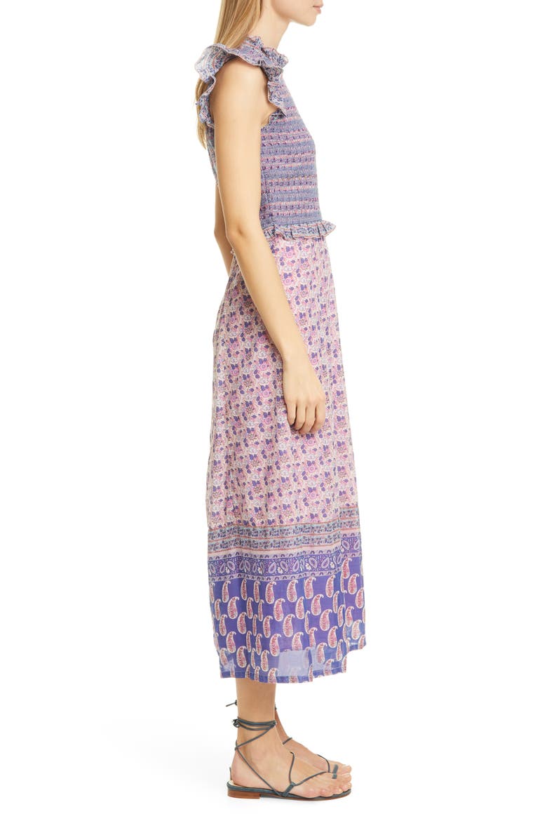 Sea Bianca Smocked Mixed Print Midi Dress, Alternate, color, VIOLET