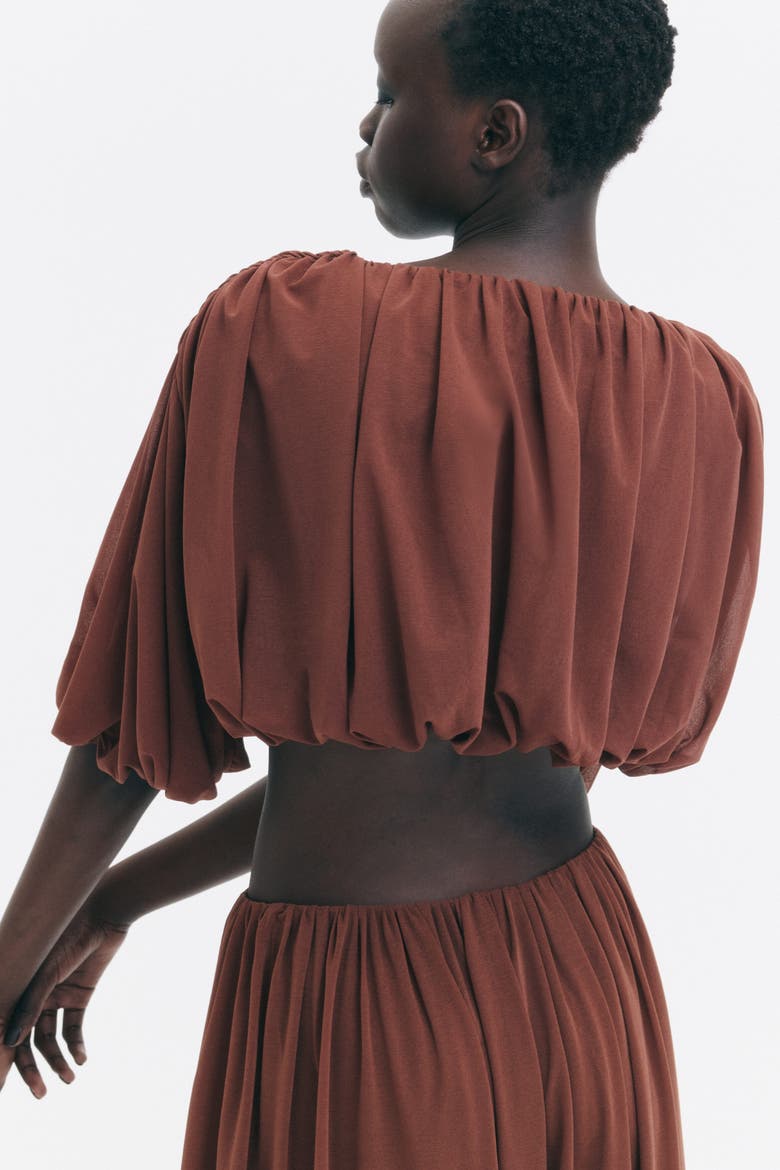 Bubble-hem Cropped Top, Alternate, color, Brown