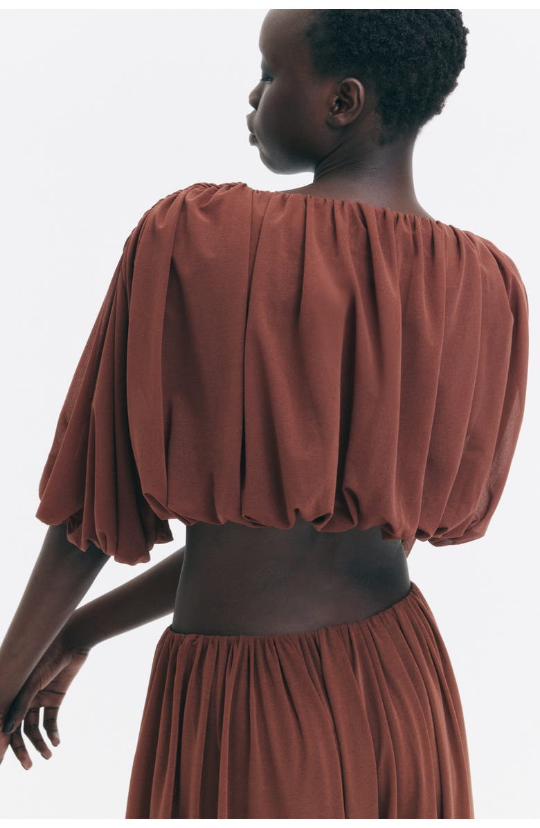H&M Bubble-hem Cropped Top, Alternate, color, Brown