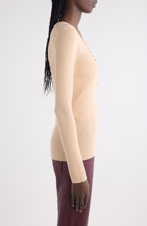 Chloé Fitted Wool Rib Henley Sweater In Gray