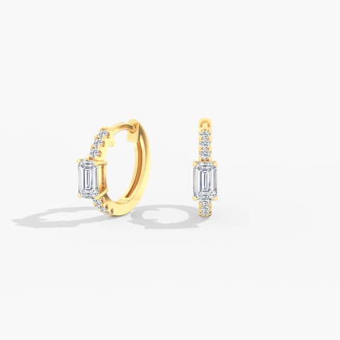 Dainty Emerald Huggie Lab Diamond in 14K Gold